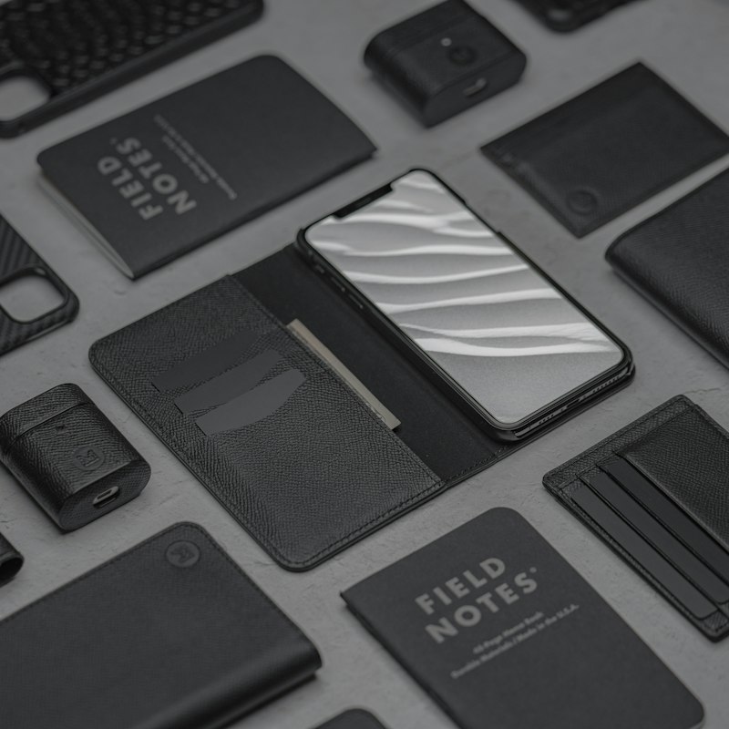 Flat lay of product mock-ups and stationery