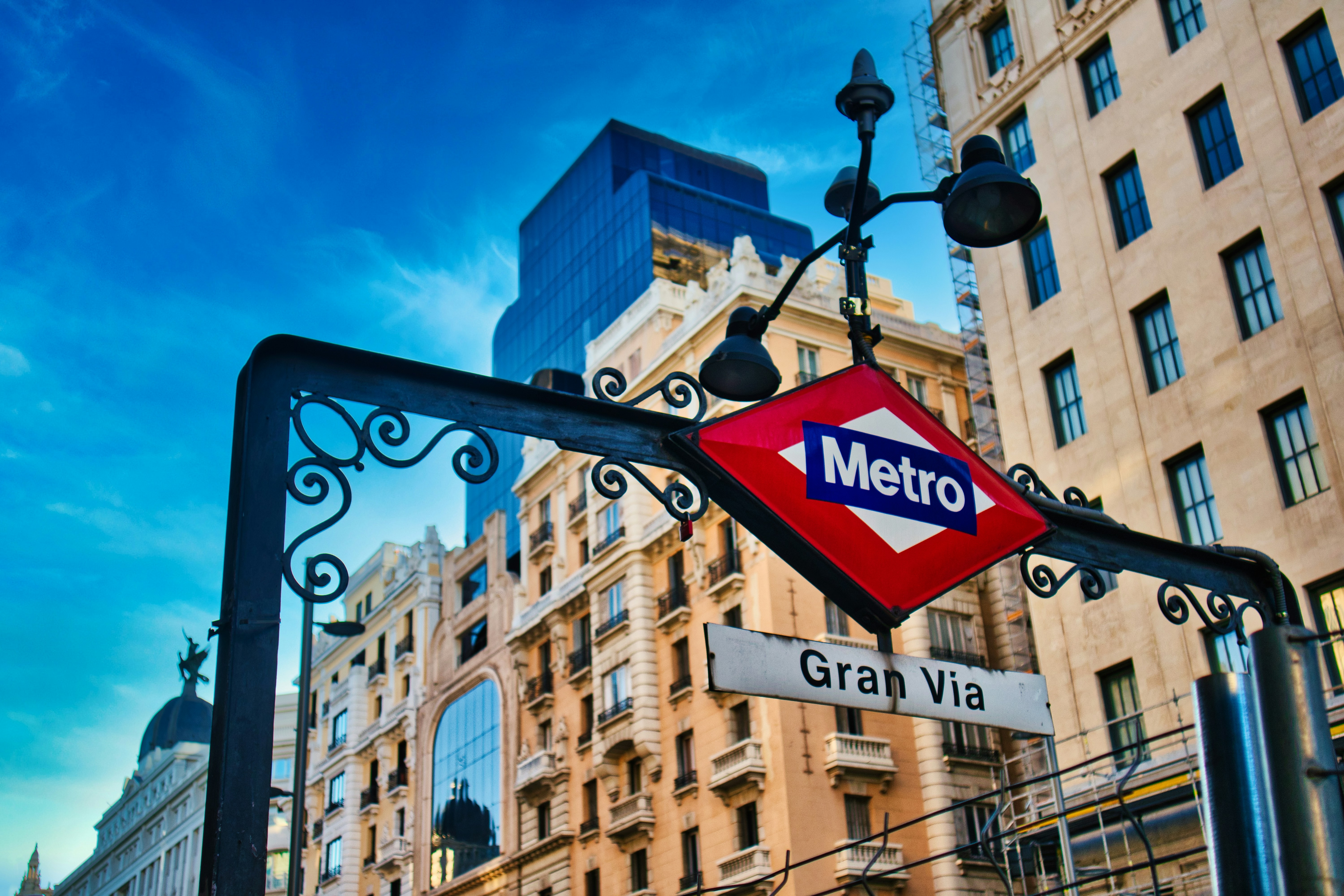 One of the entrances for the Gran Via metro station in Madrid, Spain