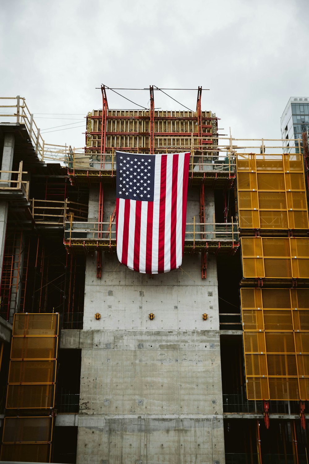 us a flag on building