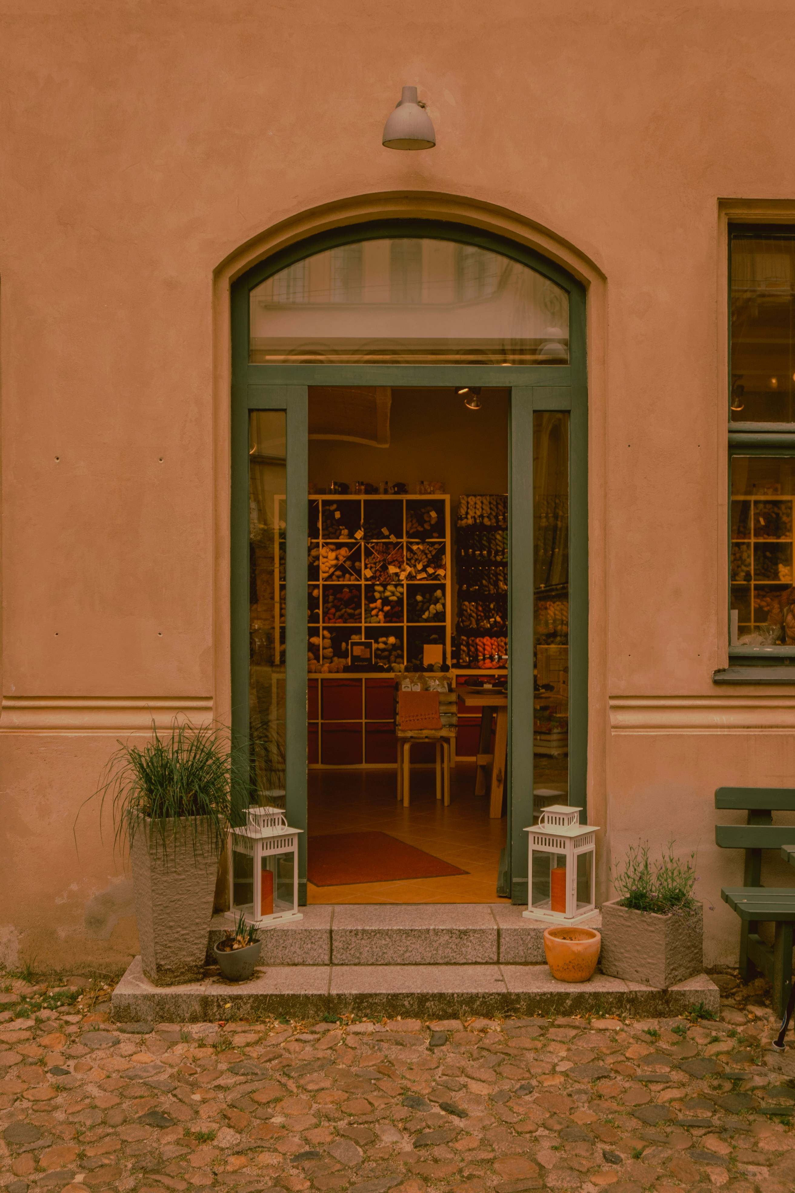 brown wooden framed glass door