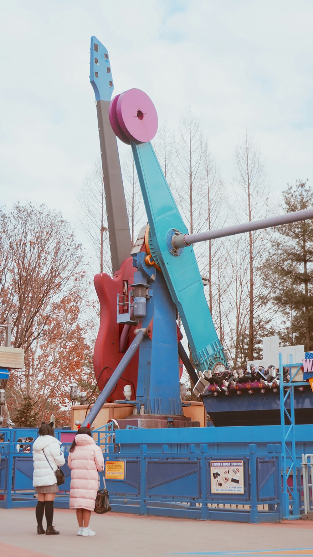 red and blue heavy equipment