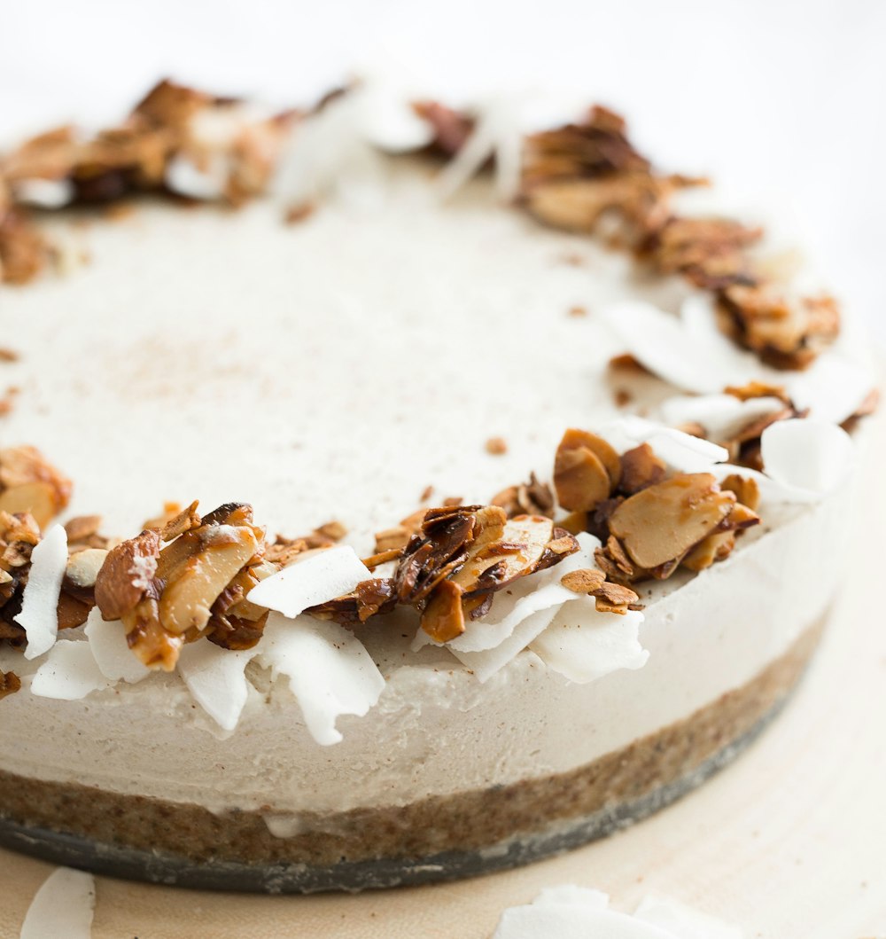 white and brown food on white ceramic plate