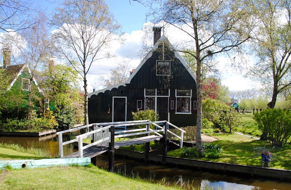 brown wooden house near green trees during daytime