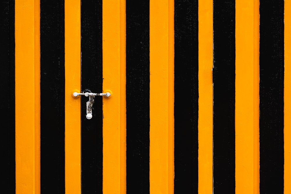 black and yellow striped door