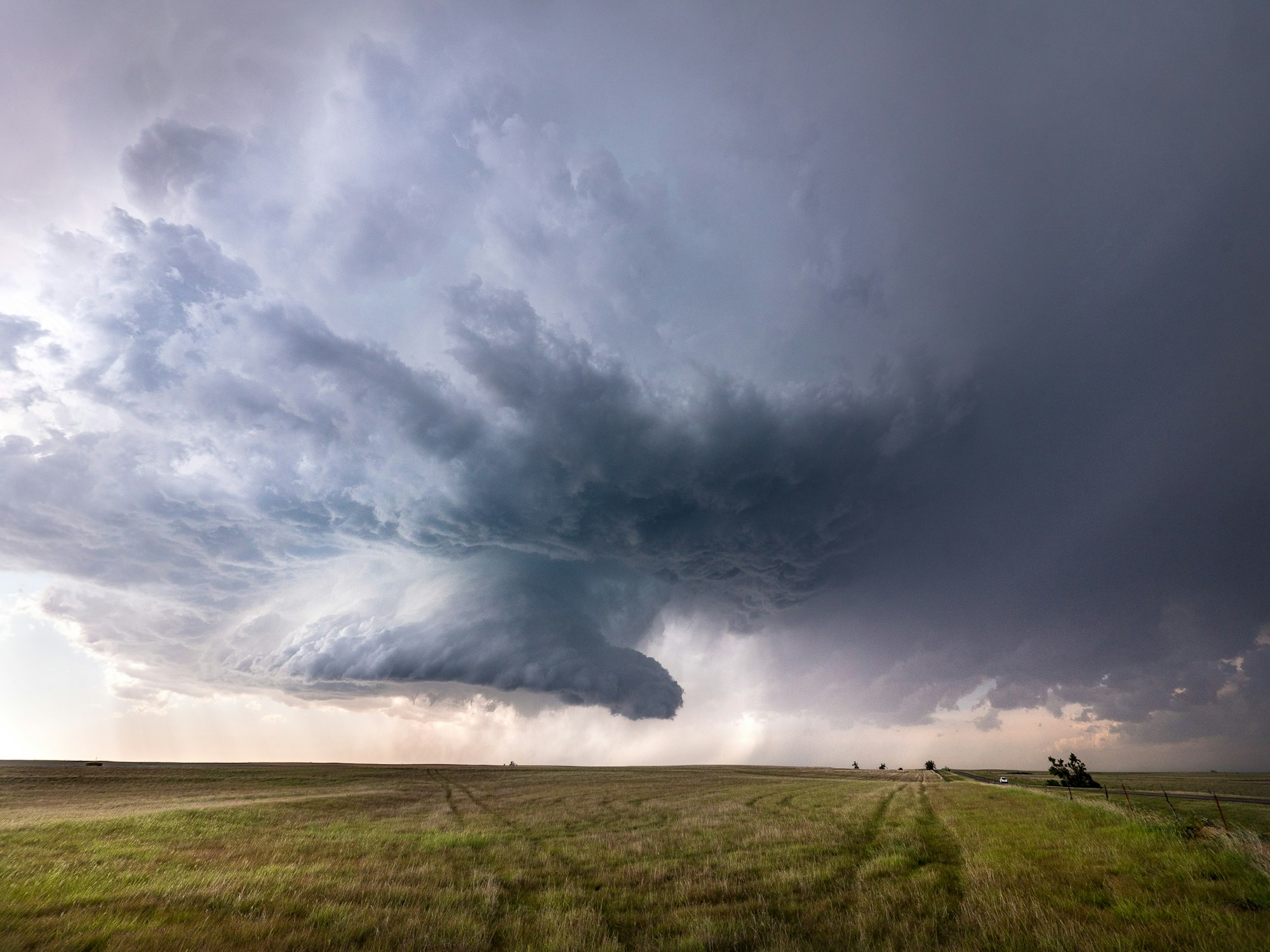 A supercell thunderstorm over the open Oklahoma prairies. 