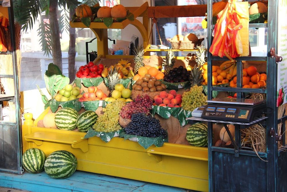 fruits on green plastic crate