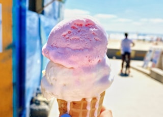 pink ice cream on cone