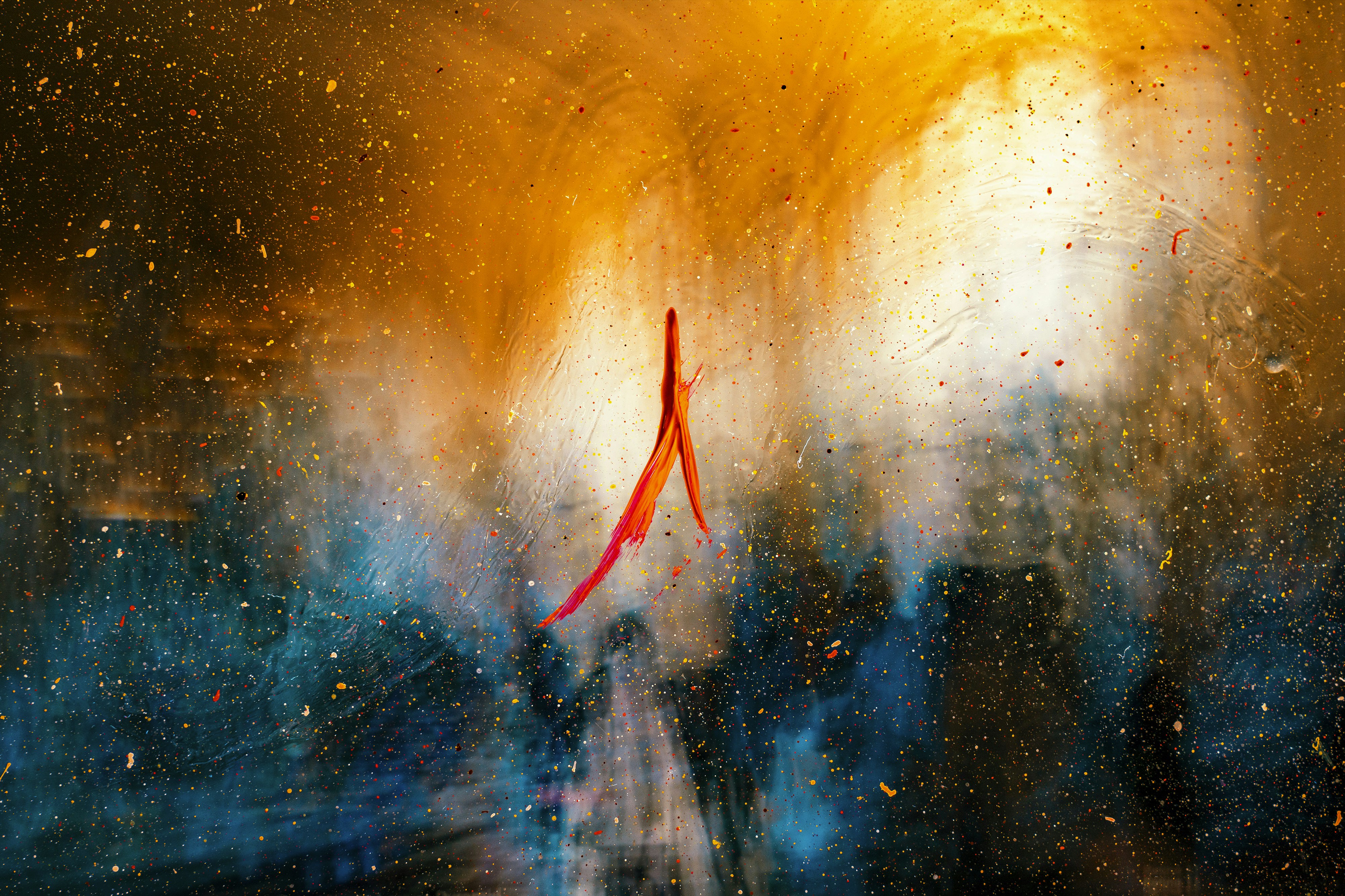 yellow and red sun and clouds