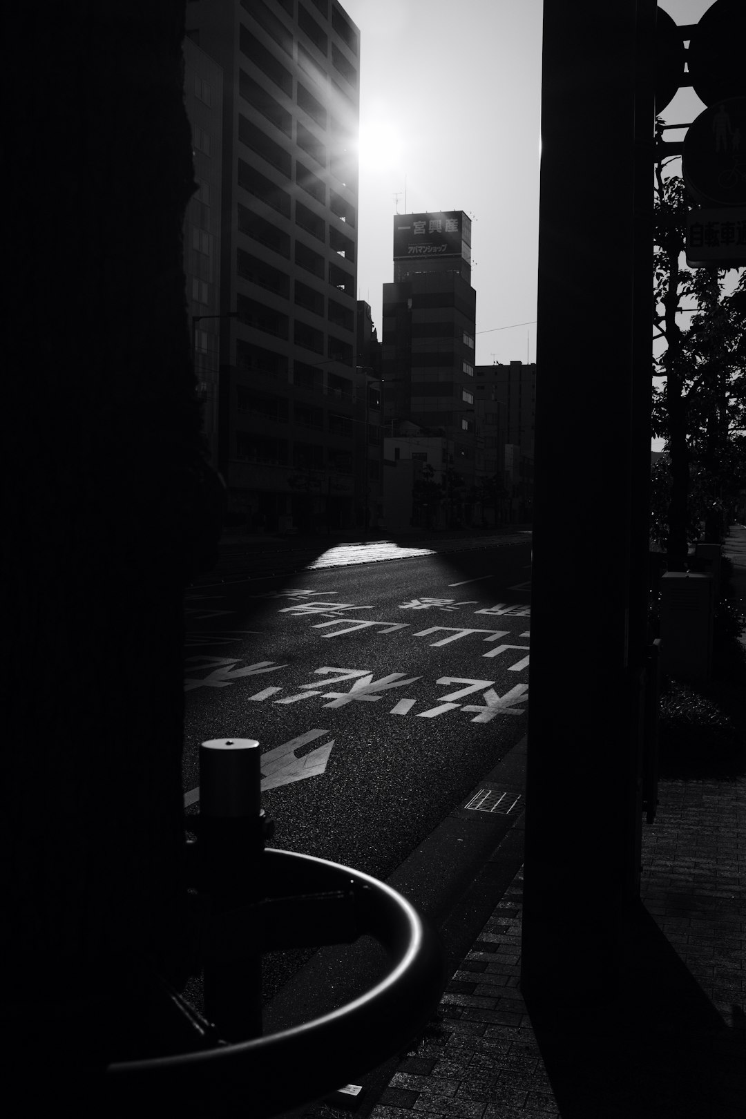 grayscale photo of city buildings