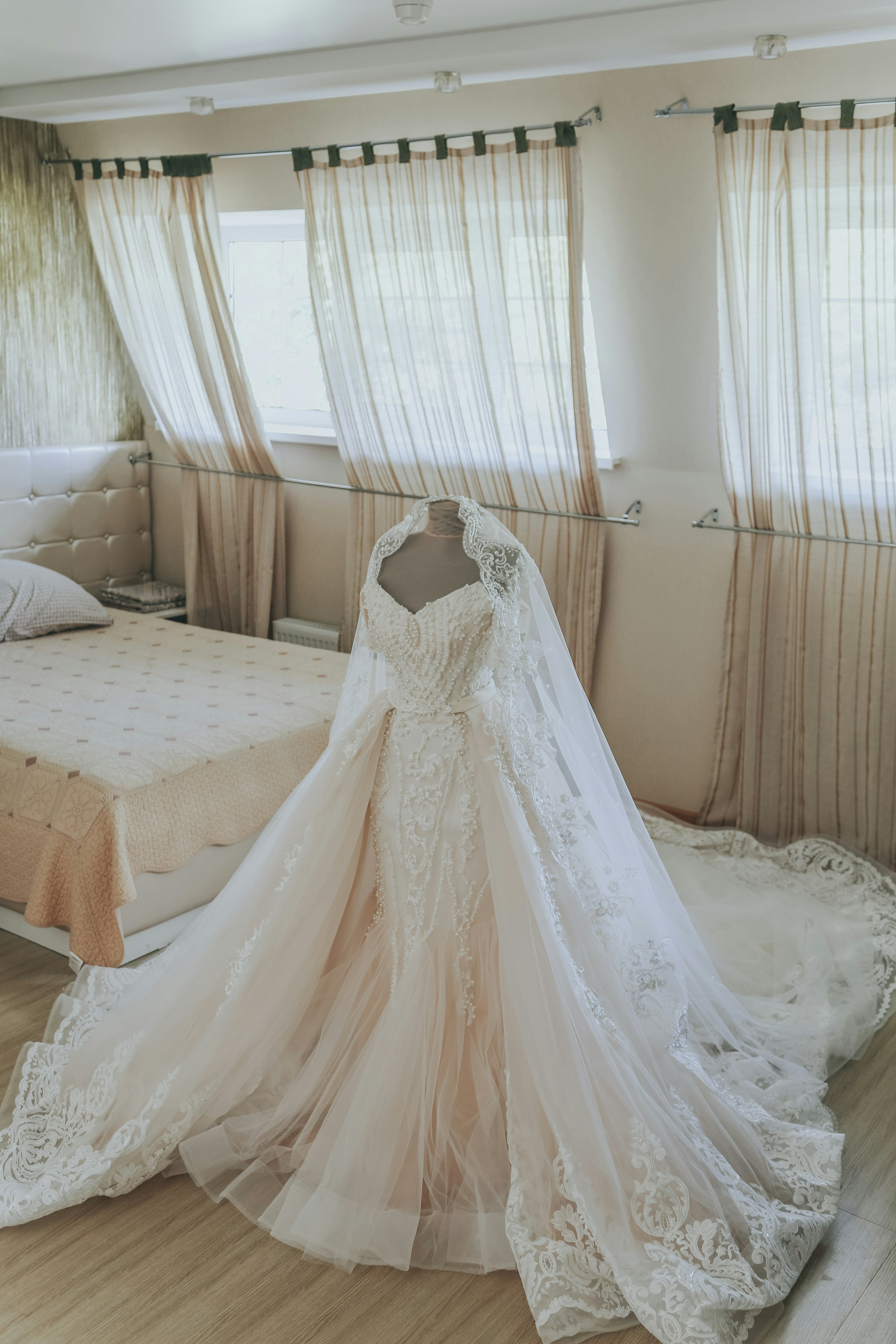 Elegant wedding dress on display showcasing modern bridal fashion trends