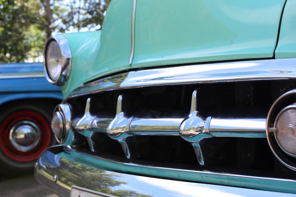 green and silver vintage car