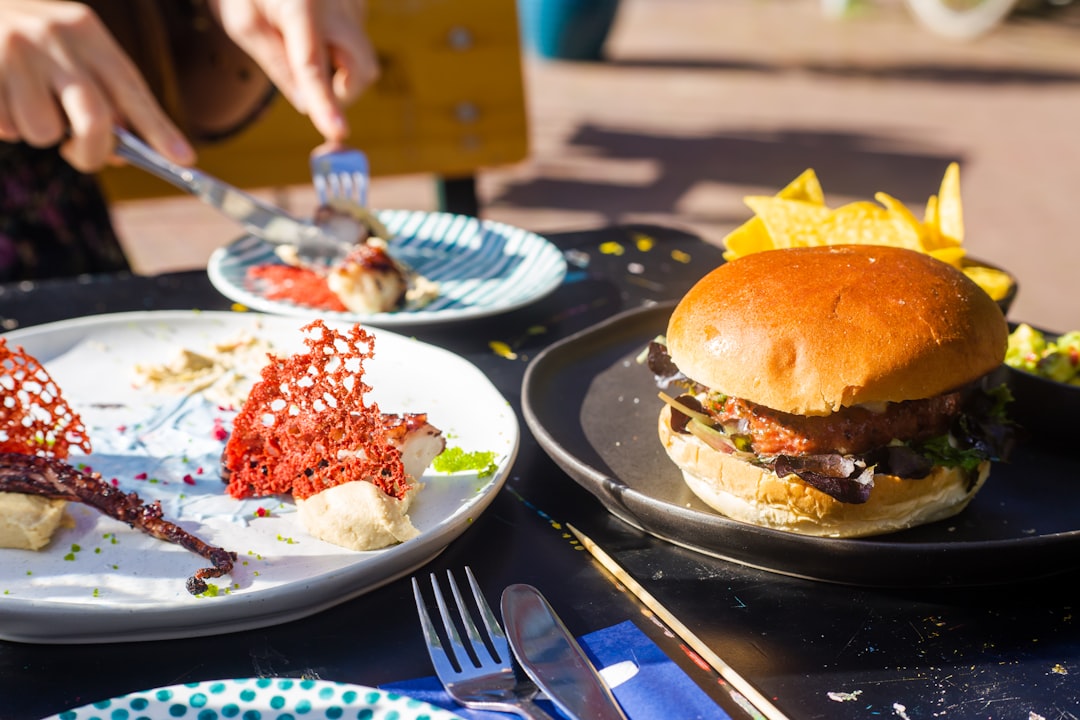 burger on white ceramic plate