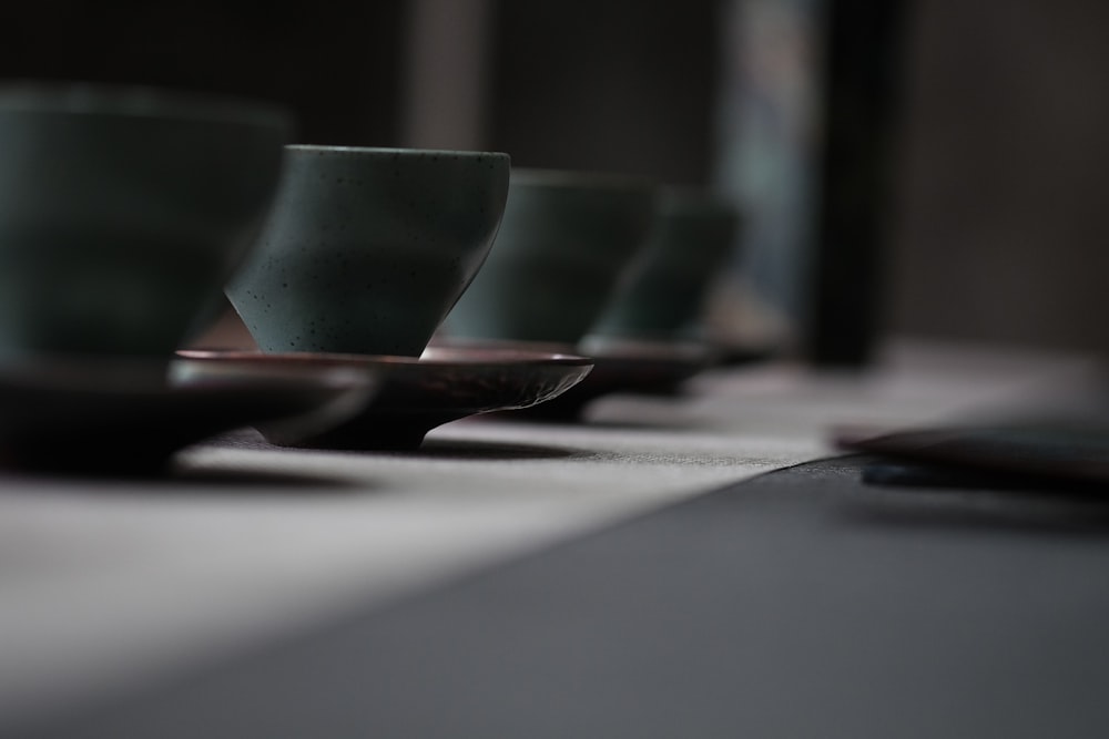 blue ceramic bowl on white table