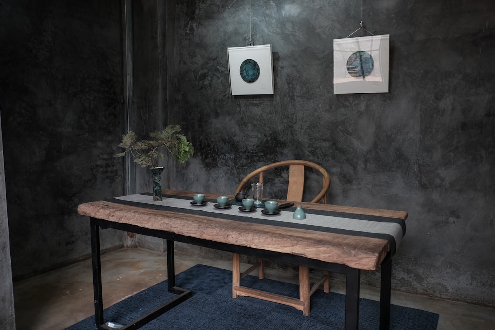 brown wooden table with chairs