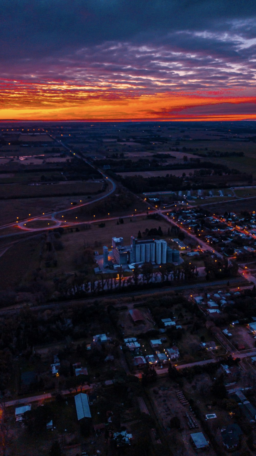 aerial view of city during sunset