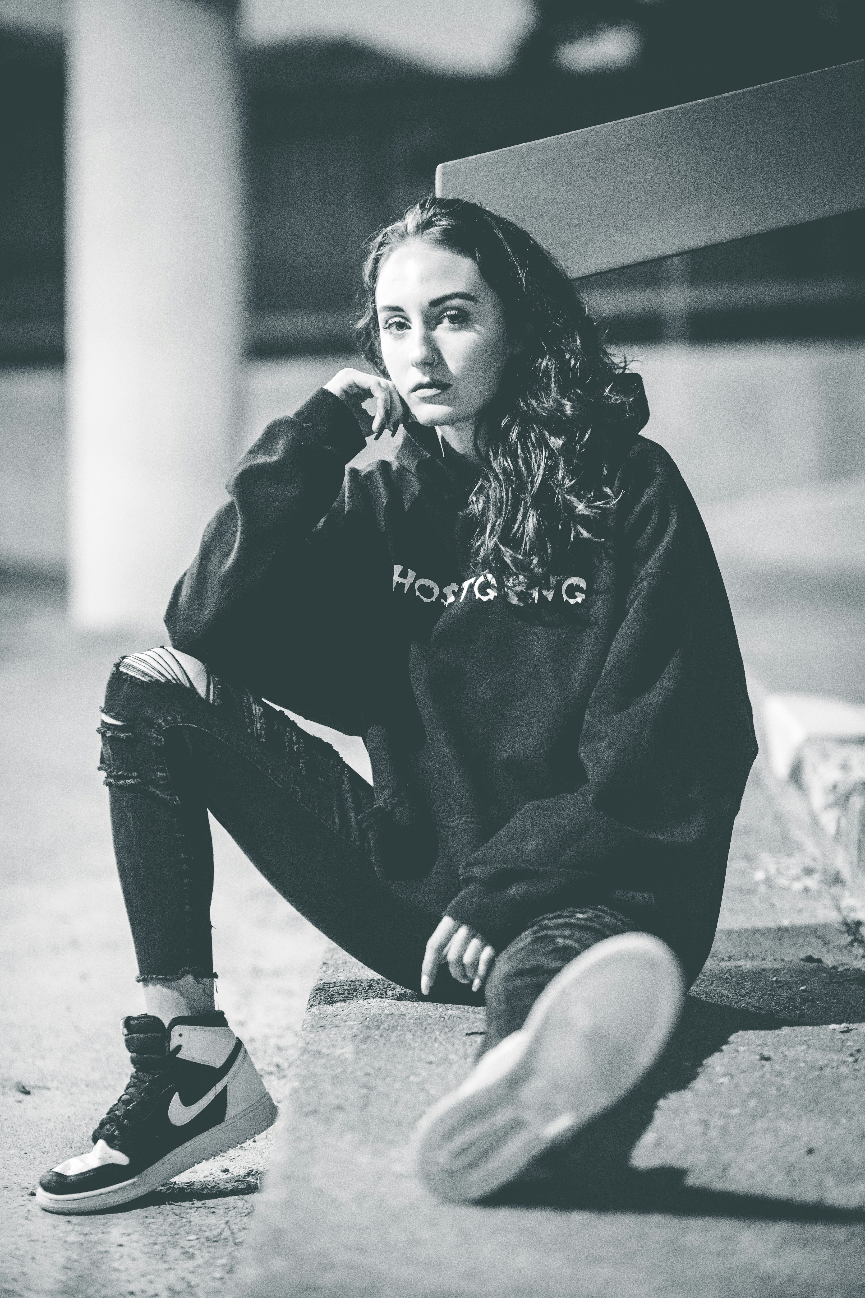 black jeans white hoodie