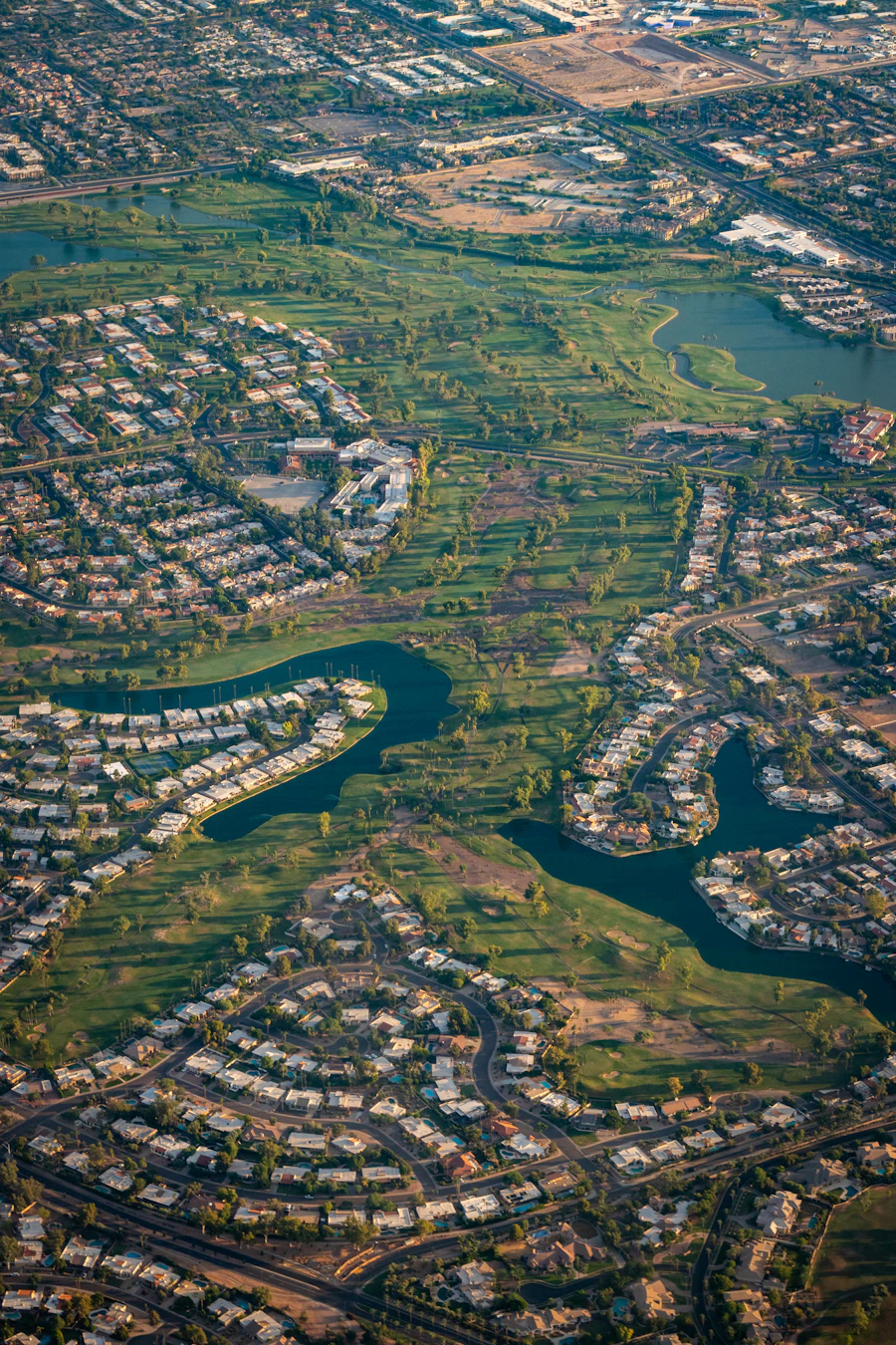 Aerial view of Scottsdale-area neighborhoods and a golf course
