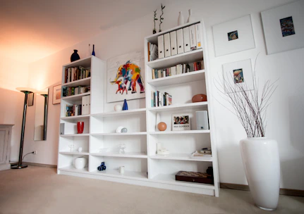 white wooden shelf with books