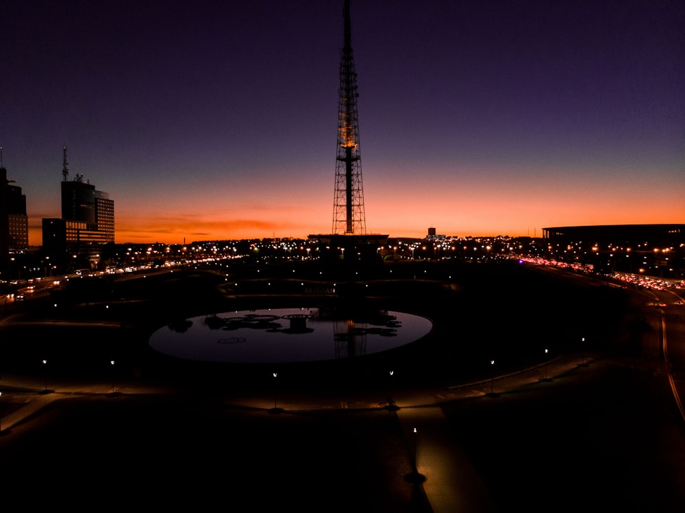 high rise buildings during night time