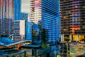 A vibrant cityscape showcasing modern architecture and technology.