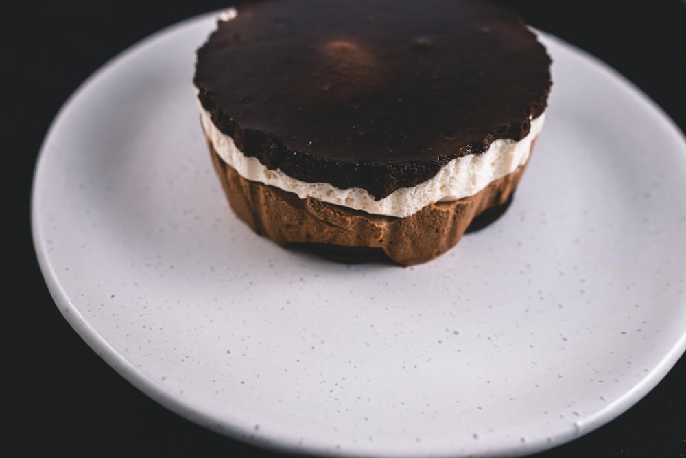 chocolate cake on white ceramic plate