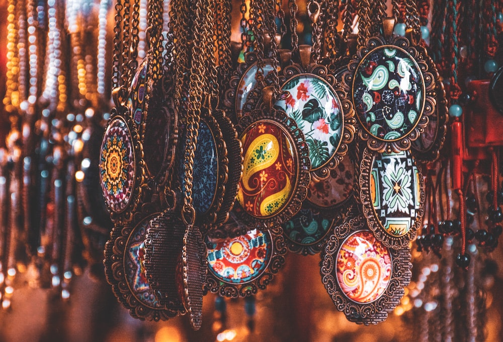 gold and red beaded necklace