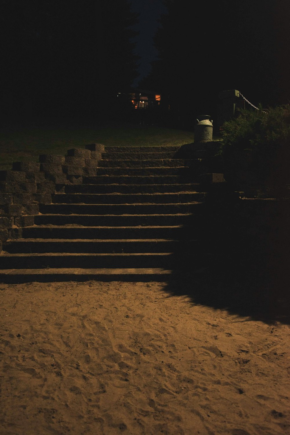 black concrete stairs during night time
