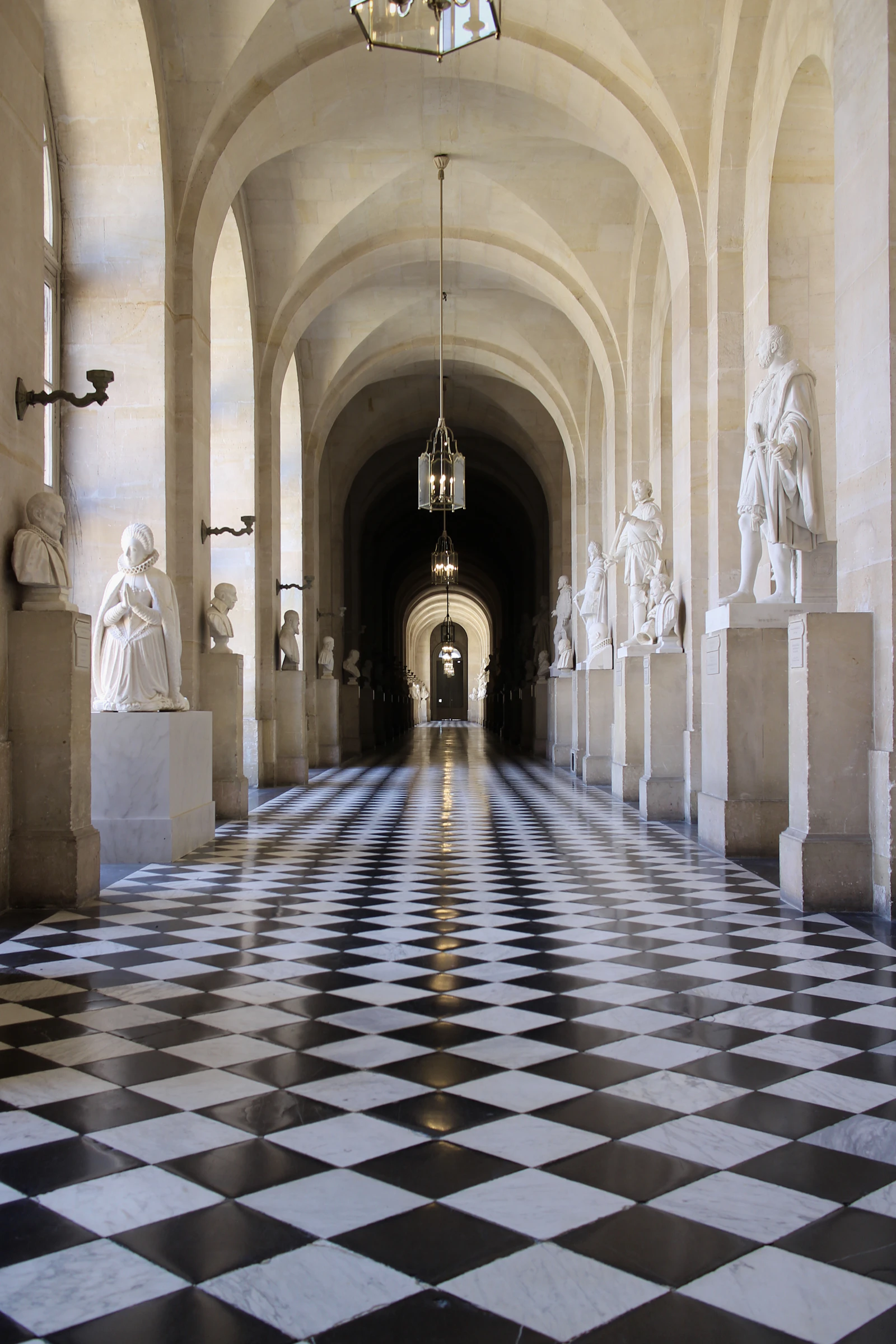 Sunlit hallway with patterned tile flooring