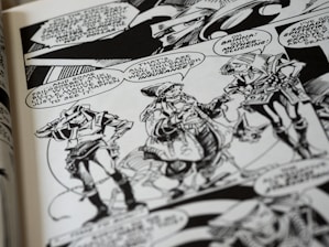 A vibrant comic page showing dynamic characters and expressive dialogue bubbles.