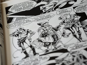 A playful depiction of a group of friends discussing the latest comic releases.