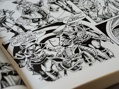 white and black comic book