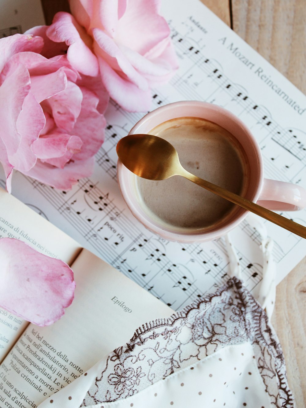 pink rose on white ceramic mug