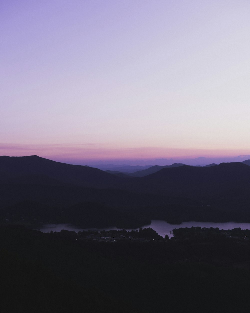 silhouette de montagnes au coucher du soleil