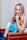 woman in blue sleeveless dress