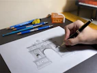 Close-up of hands sketching a permit-ready garage draft with a matte forest neon green pencil.