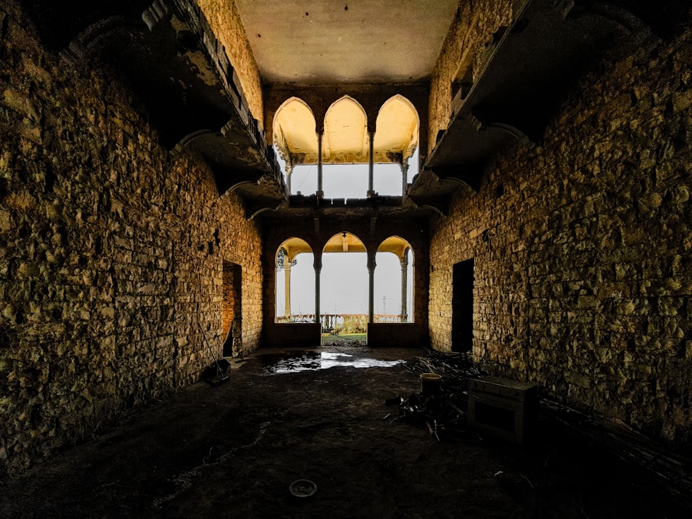 brown and black brick hallway