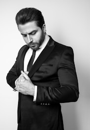 man in black suit jacket