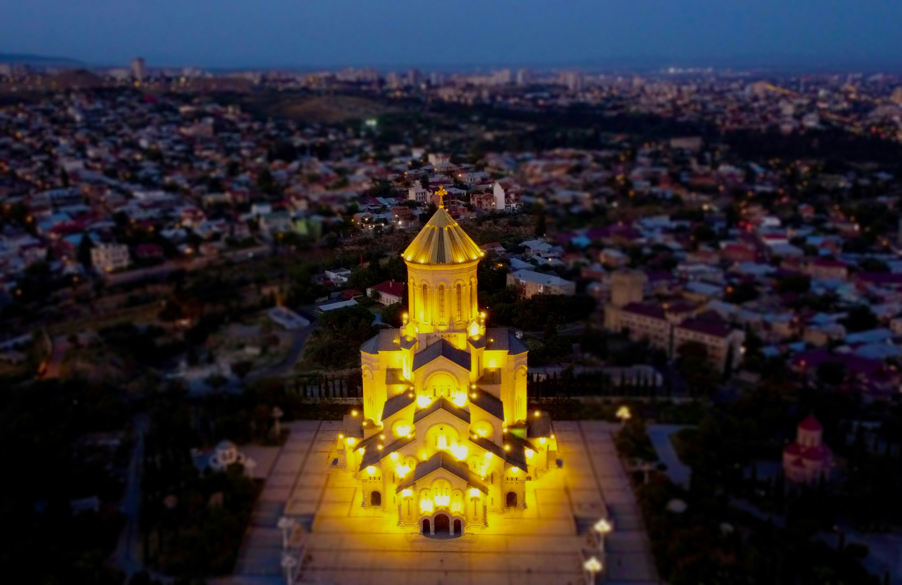 yellow concrete building during night time