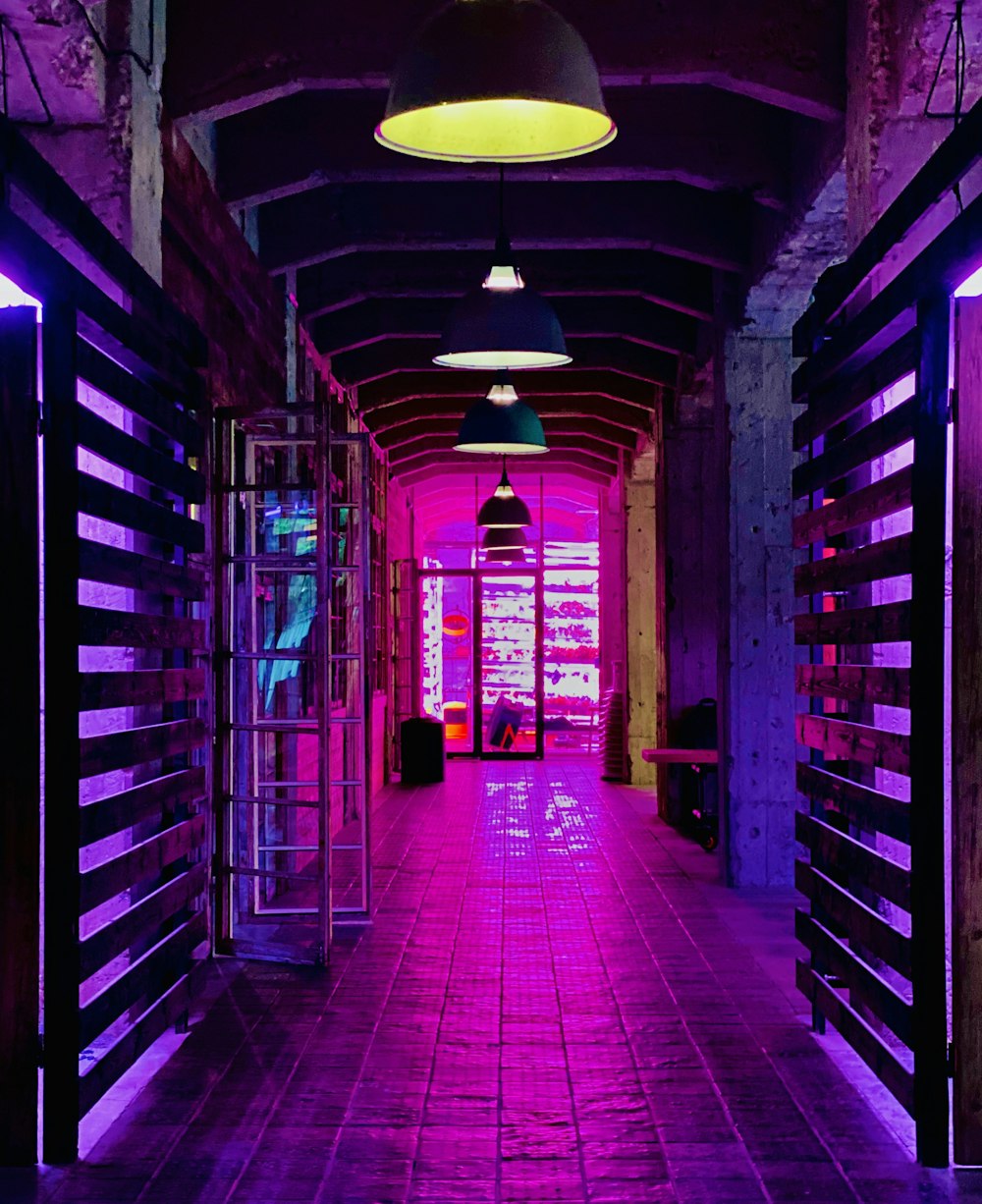 hallway with light turned on during night time