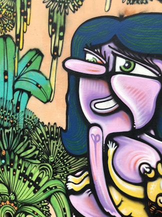 A vibrant caricature portrait bursting with colorful, playful details.