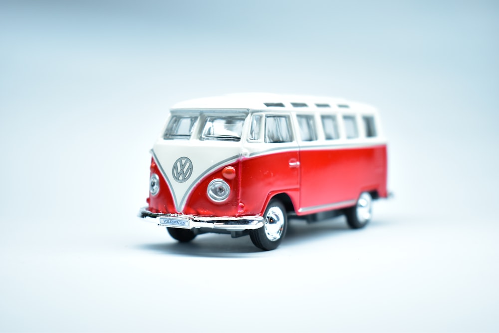 red and white volkswagen t-2 scale model