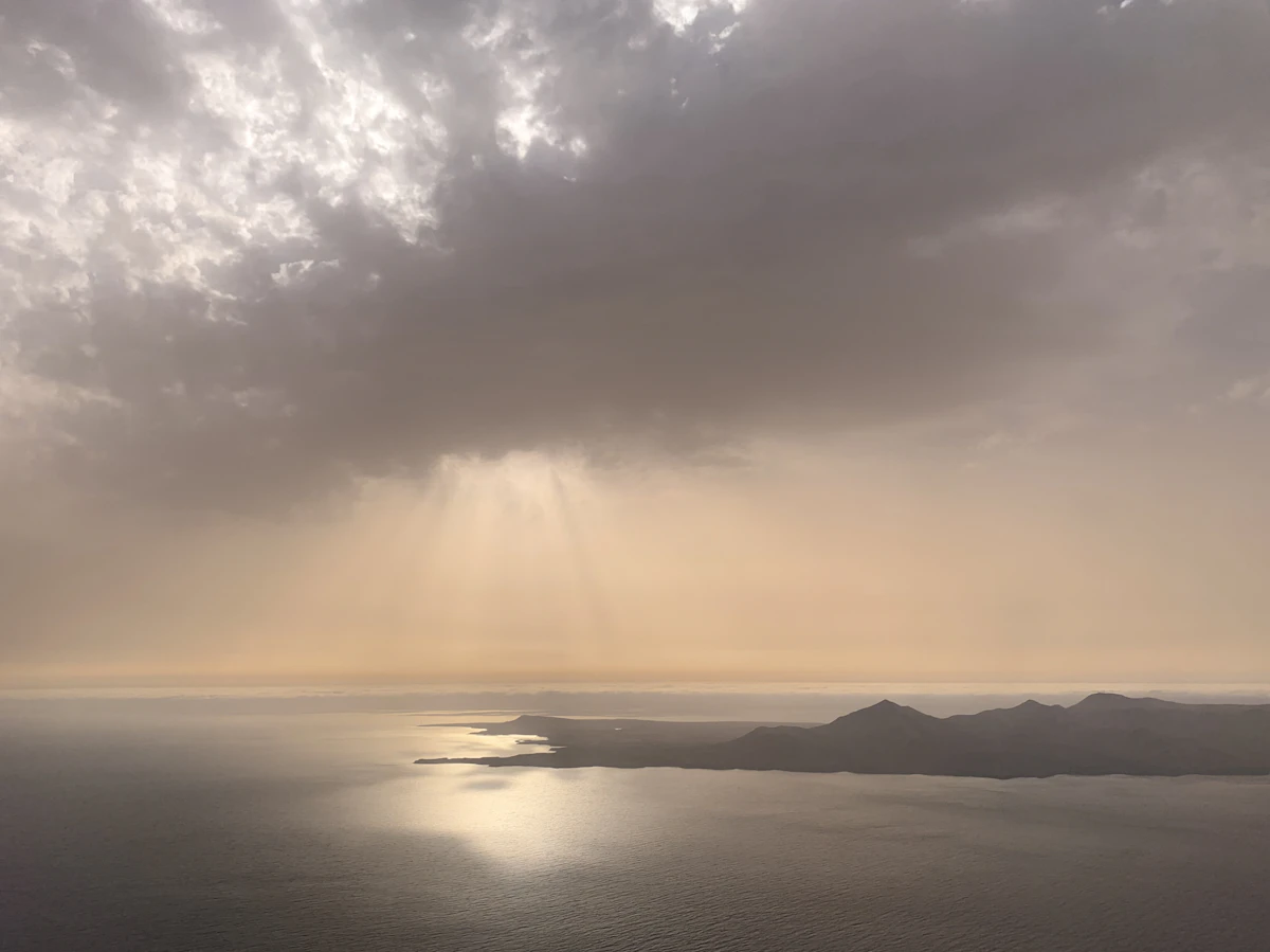 Aerial view of Lanzarote's volcanic landscape, Canary Islands