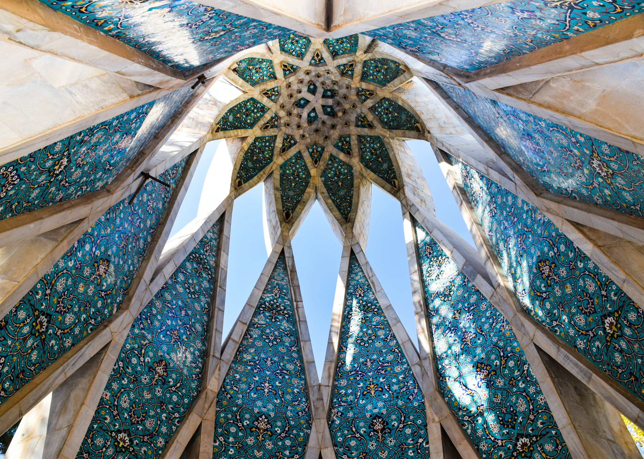 white and blue floral ceiling