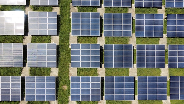white and blue solar panels from above