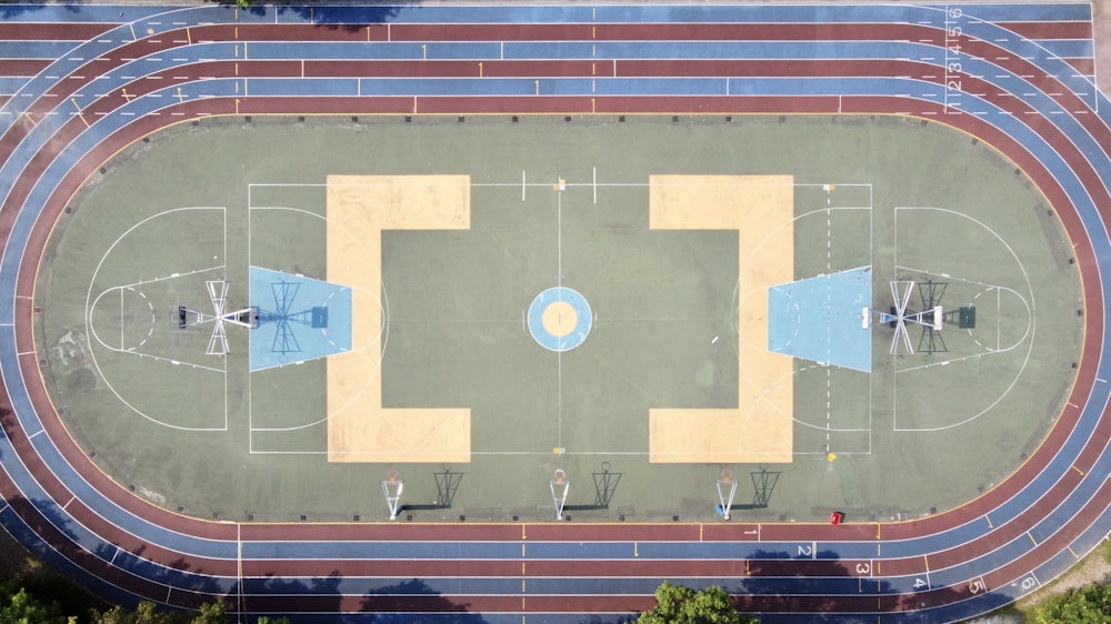 aerial view of basketball court