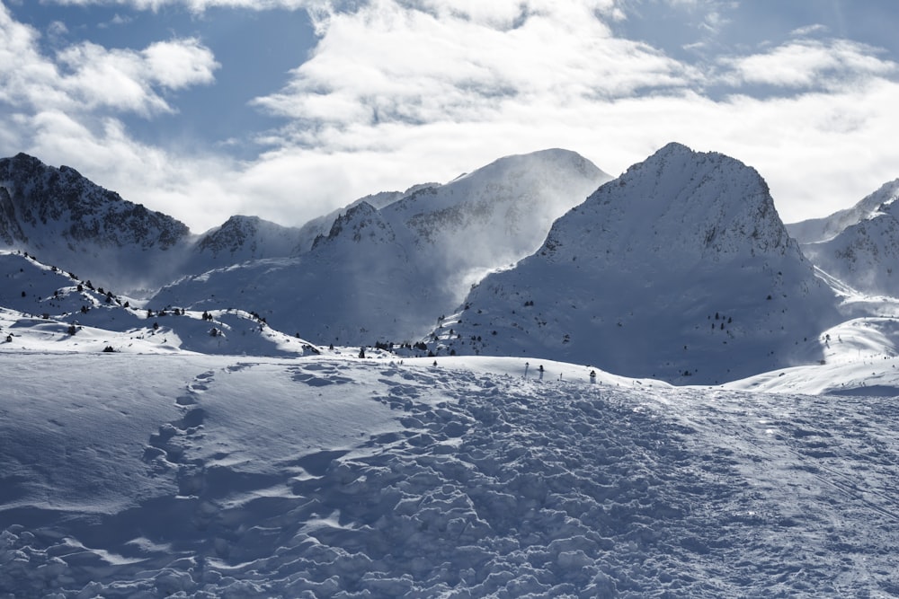 snow covered mountain under cloudy sky during daytime