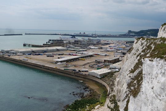 aerial view of city buildings near body of water during daytime in White Cliffs of Dover United Kingdom