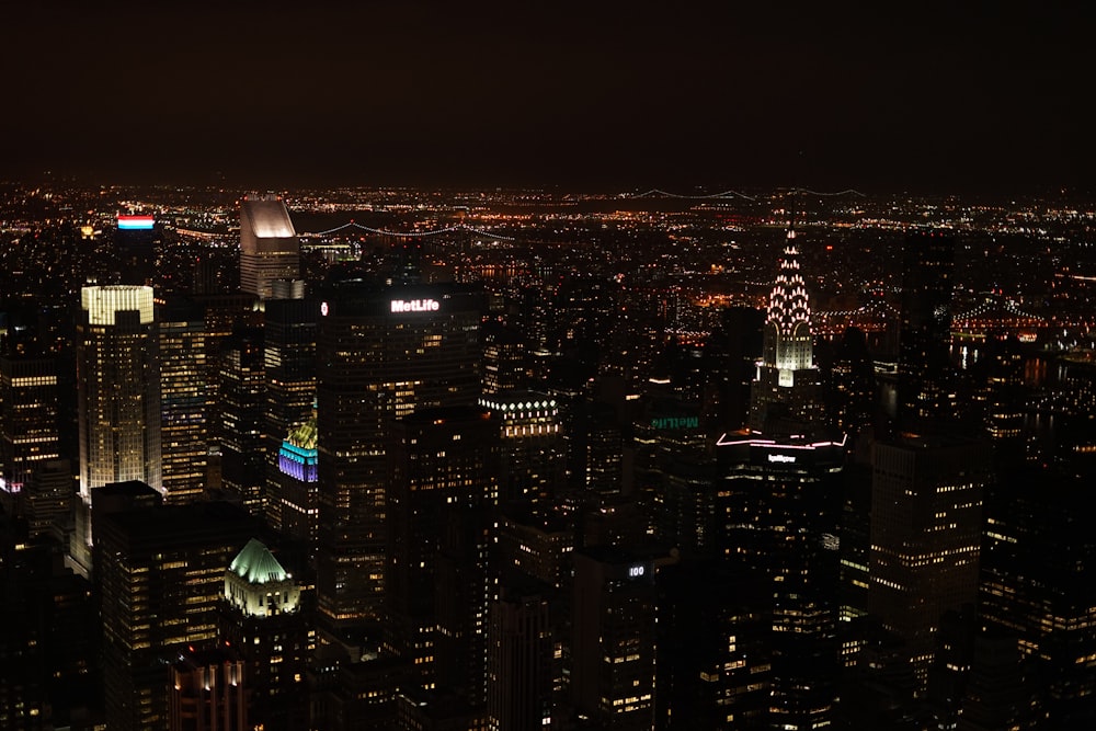 city skyline during night time