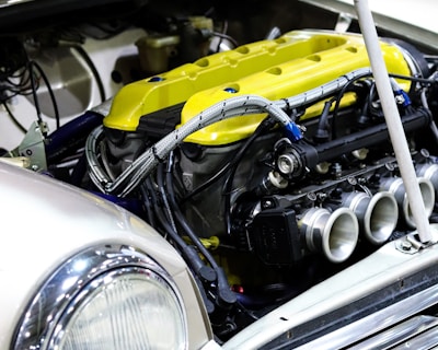 black and yellow car engine