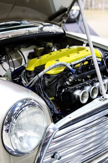 black and yellow car engine